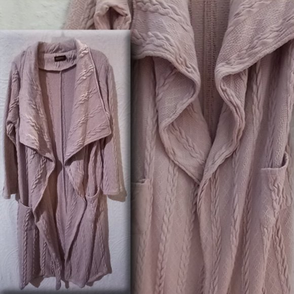 Stunning Rose Mauve Cable Knit (look) Long Duster Sweater Cardigan By REBORN LG - Picture 1 of 12